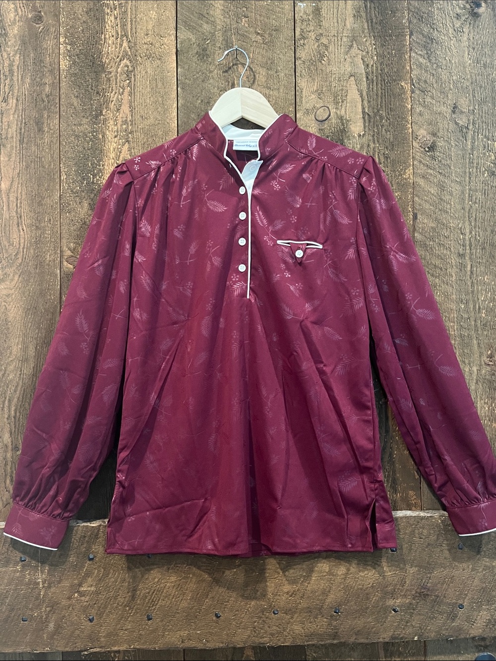 Vintage Wine Red Printed Long-Sleeve Blouse